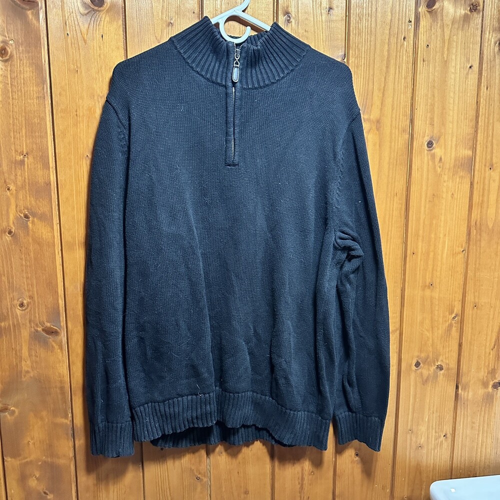 L.L. Bean Men's Sweater Soft Cotton Black 1/4 Zip Large Heavy Wt
